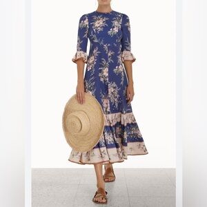 ZIMMERMANN MOONSHINE MIDI DRESS BLUE WATERCOLOUR FLORAL Size S